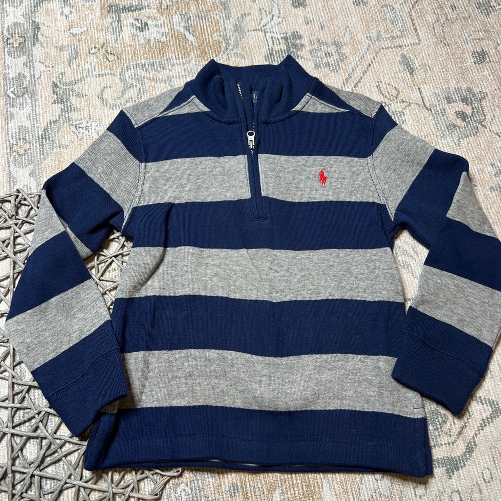 Polo by Ralph Lauren Kids Navy and Gray Striped Pullover light weight sweater